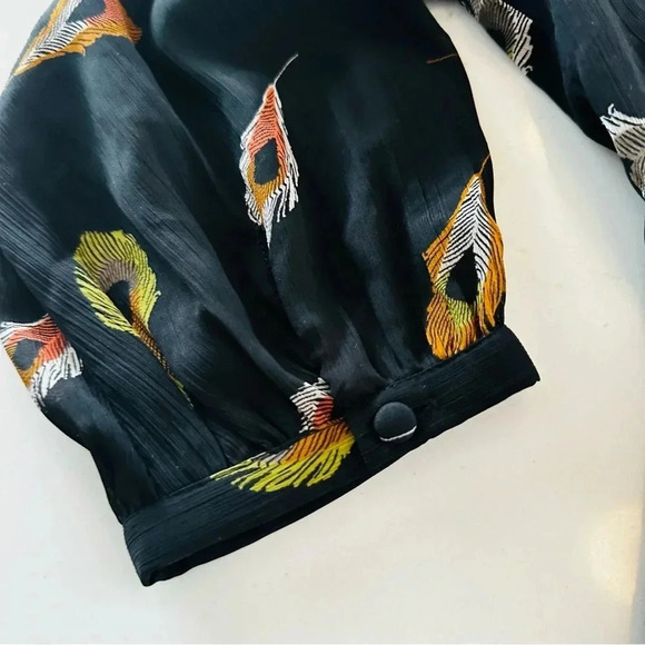 Madewell Black Poppy Wrap Long Sleeve Peacock Mini Dress - Picture 10 of 11